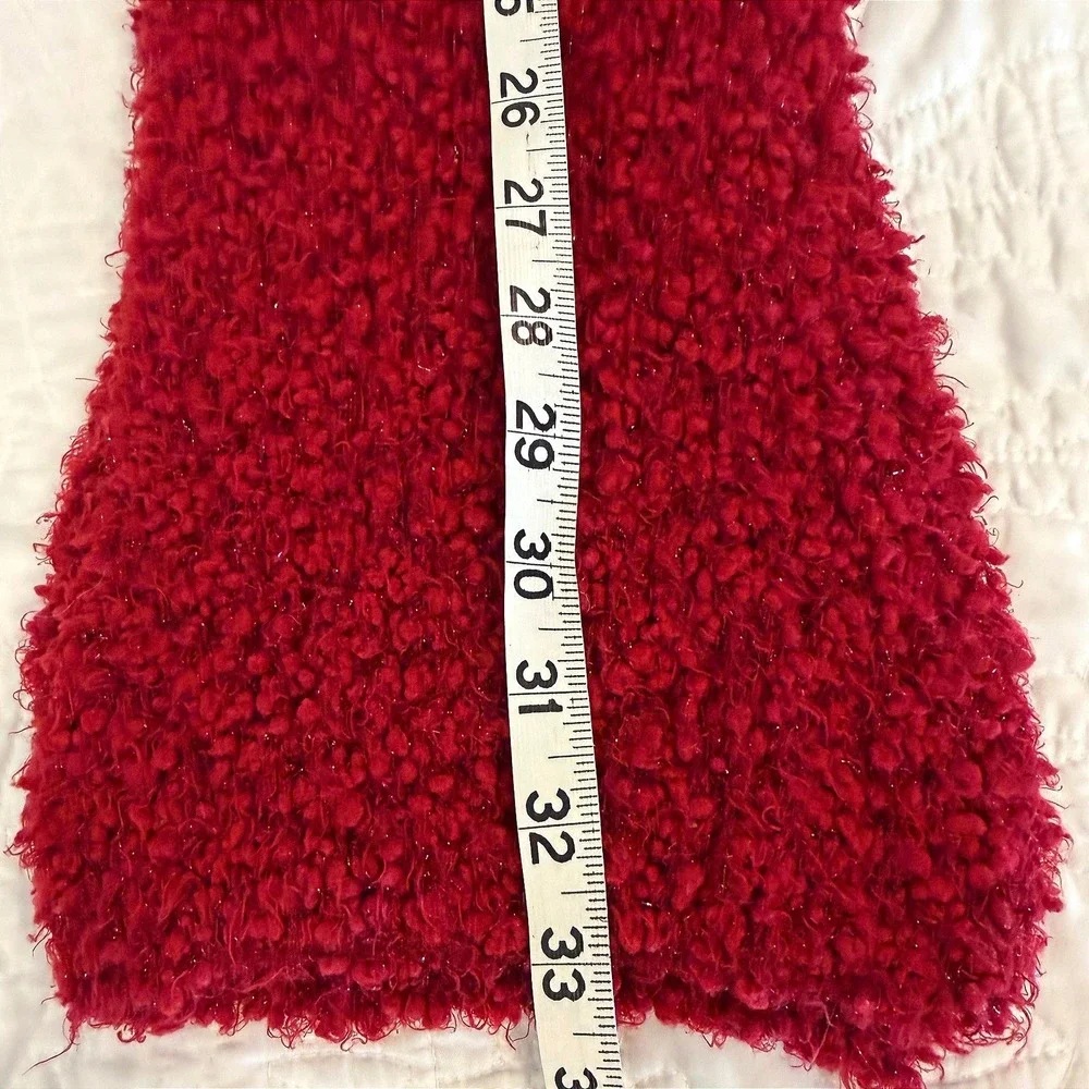 Cejon Burgundy Red Popcorn Knit Metallic Shimmer Fuzzy Scarf Long Rectangular